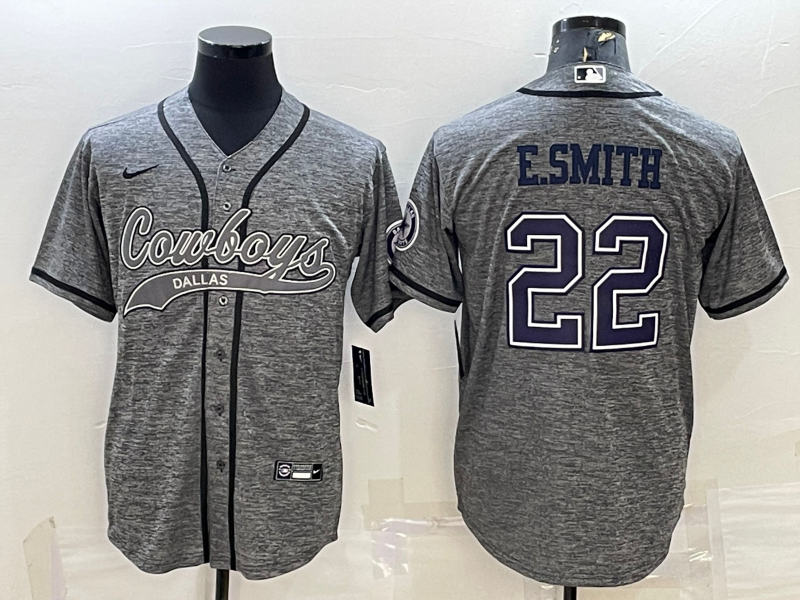 Men's Dallas Cowboys #22 Emmitt Smith Grey With Patch Cool Base Stitched Baseball Jersey